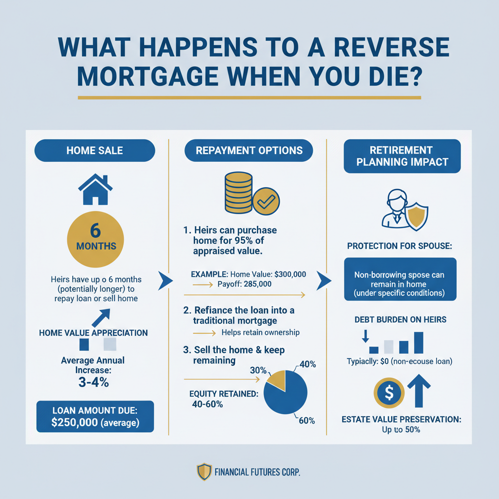 Graphical representation of what happens with a reverse mortgage when you die.