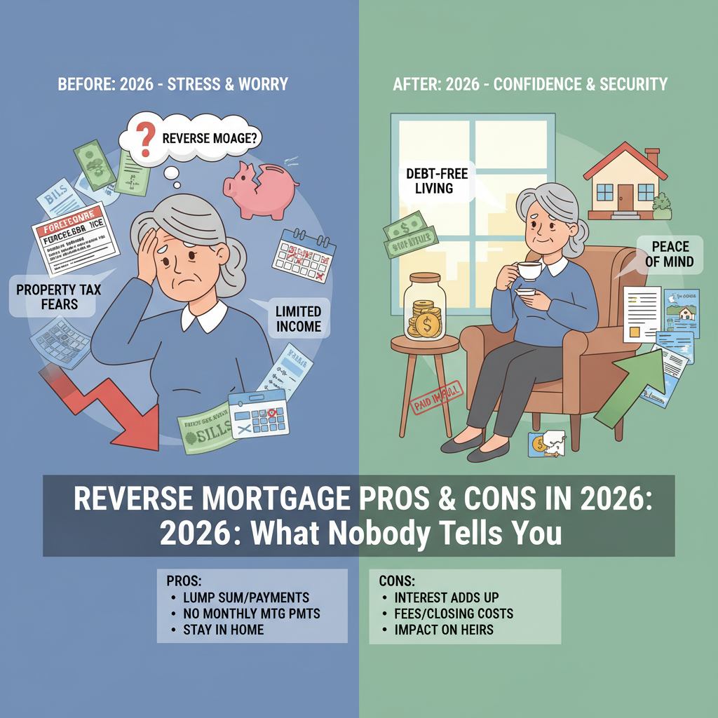 Before and after comparison showing reverse mortgage benefit for Reverse Mortgage Pros and Cons in 2026: What Nobody Tells You
