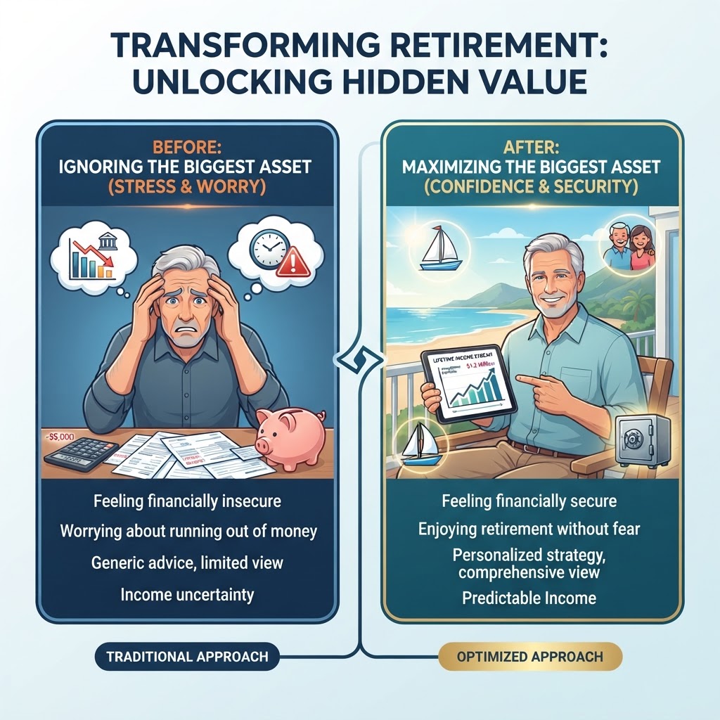 Before and after comparison showing reverse mortgage benefit for Why I Think Financial Advisors Are Ignoring Your Biggest Retirement Asset